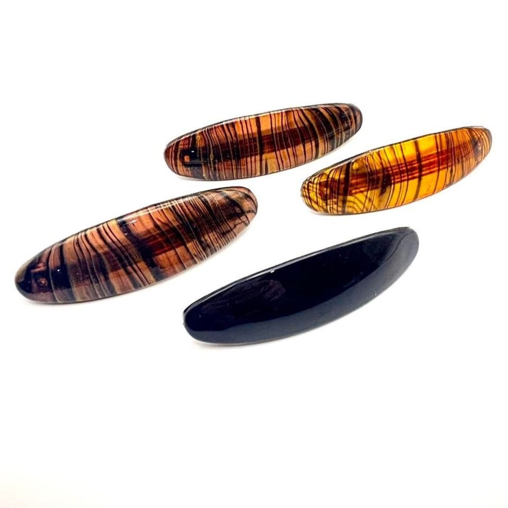 Vintage Inspired Oval Hair Clips Barrettes Set of 4 amber tortoiseshell brown